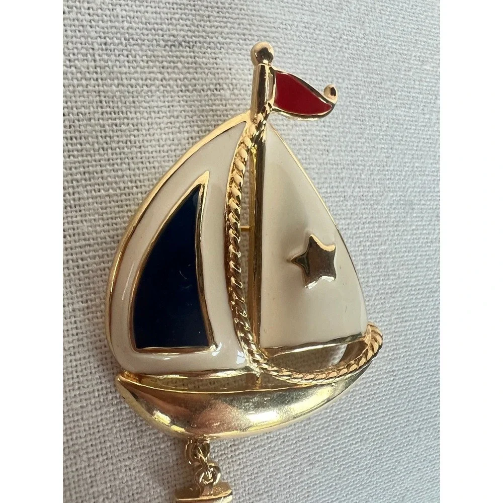Avon Sailboat Brooch Nautical Enamel Anchor Charm Coastal Grandma Vintage Resort